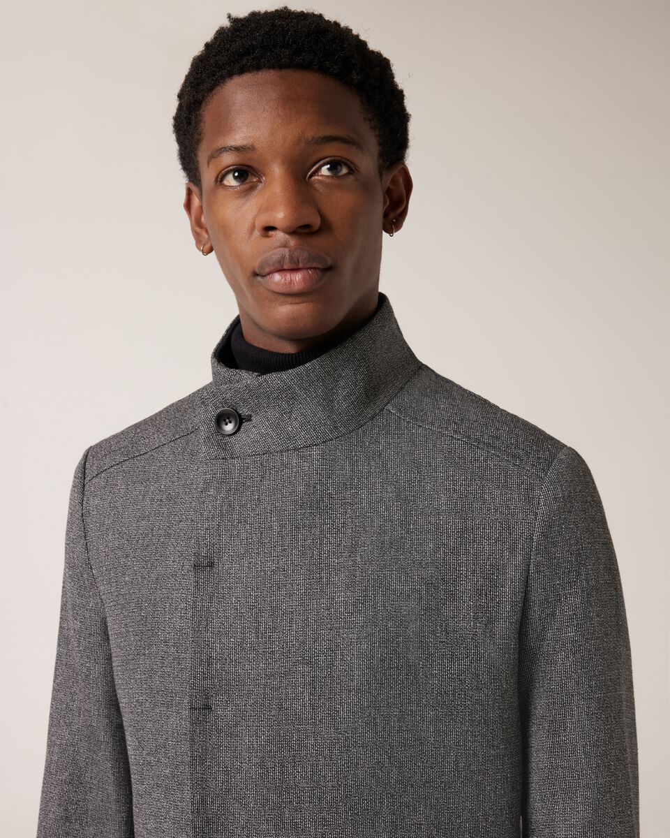 Two Tone Funnel Neck Coat, Black, hi-res